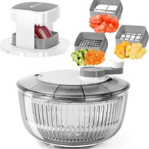 KEOUKE Salad Spinner and Vegetable Chopper Set with 3 Blades, 4.2Qt Large Bowl for Effortless Lettuce Drying, Onion Dicing, and Potato Cutting