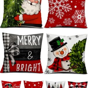 Christmas Decorations Set of 4 Double-Sided Print Christmas Pillow Covers 18" x 18", with 8 Cute Patterns, Throw Pillow Covers Perfect for Home Christmas Decor