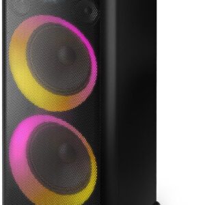 Philips X5206 bluetooth party speaker, portable with wheels, exciting light show, karaoke machine with microphone and Guitar Input, powerful bass & subwoofer, long playtime, perfect for outdoor events