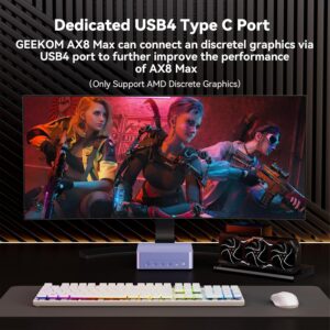 GEEKOM Mini PC AX8 Max, Dual 2.5G Lan AMD Ryzen 7 8745HS (Up to 4.9GHz, 3 Mode) Desktop Computers, Radeon 780M, 32GB DDR5 5600MHz RAM 1TB PCIe SSD, 2xUSB4/PD/WOL/8K 4 Display/Gaming/Business/Win11 Pro