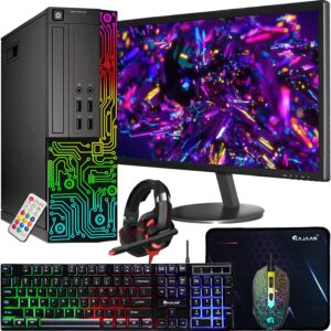 Dell OptiPlex Desktop RGB Computer PC, Intel Core i7 Quad-Core Processor, 16GB RAM, 512GB SSD, 24 Inch HDMI Monitor, RGB Keyboard Mouse and Headset, WiFi,...