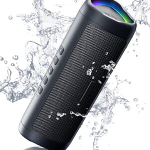 Bluetooth Speaker with HD Sound, Portable Wireless, IPX5 Waterproof, Up to 20H Playtime, TWS Pairing, BT5.3, for Home/Party/Outdoor/Beach, Stocking Stuffers, White Elephant Gifts for Adults (Black)
